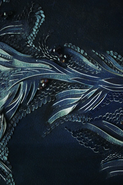 Portfolio bas relief papier incise bleu ocean