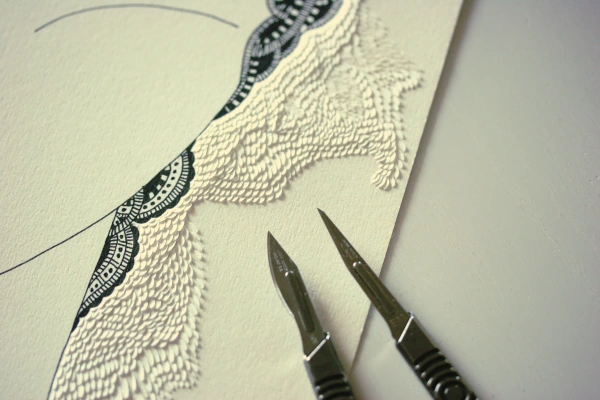 Portfolio dessin contemporain bas relief papier vanessa campos